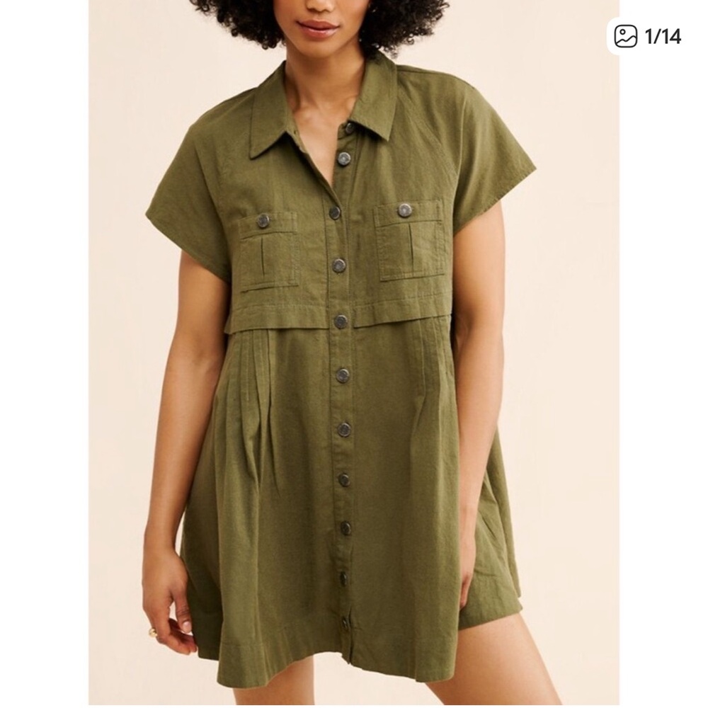 Free People - Ronnie Poplin Olive Mini dress Small